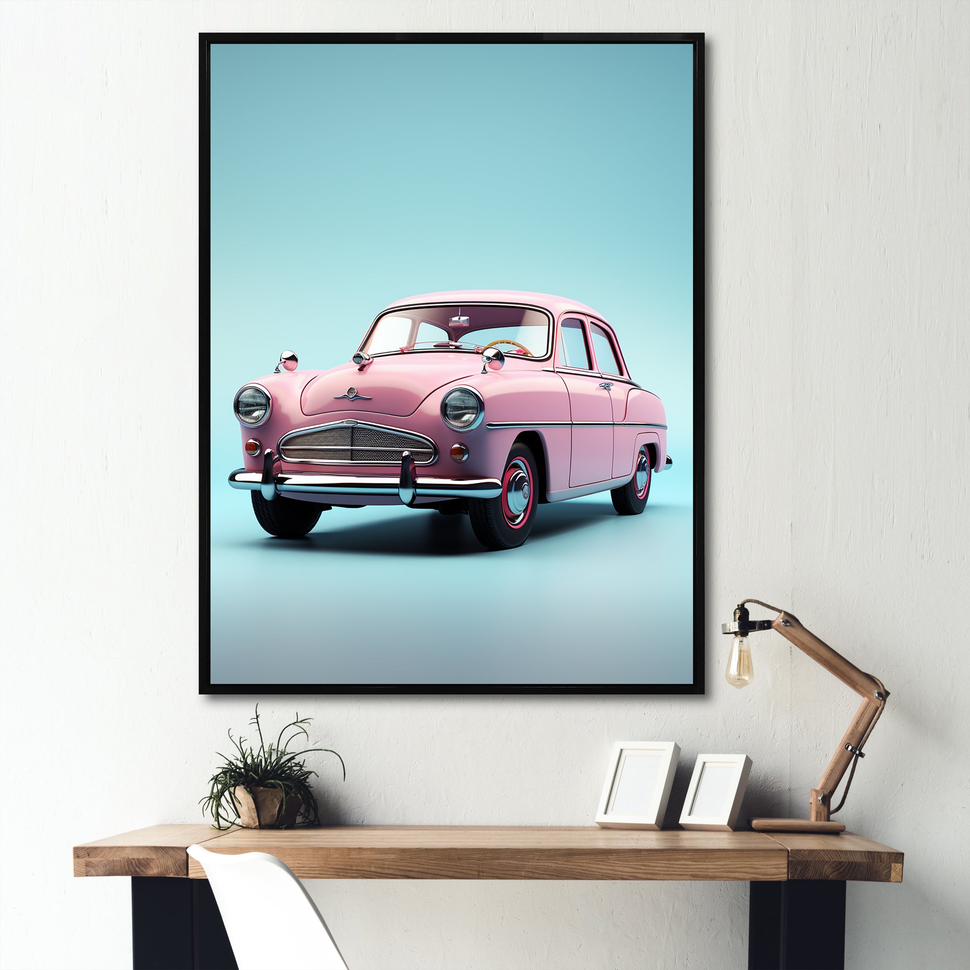 Poupart Pink And Blue 1950s Car - Car Vintage Canvas Wall Art