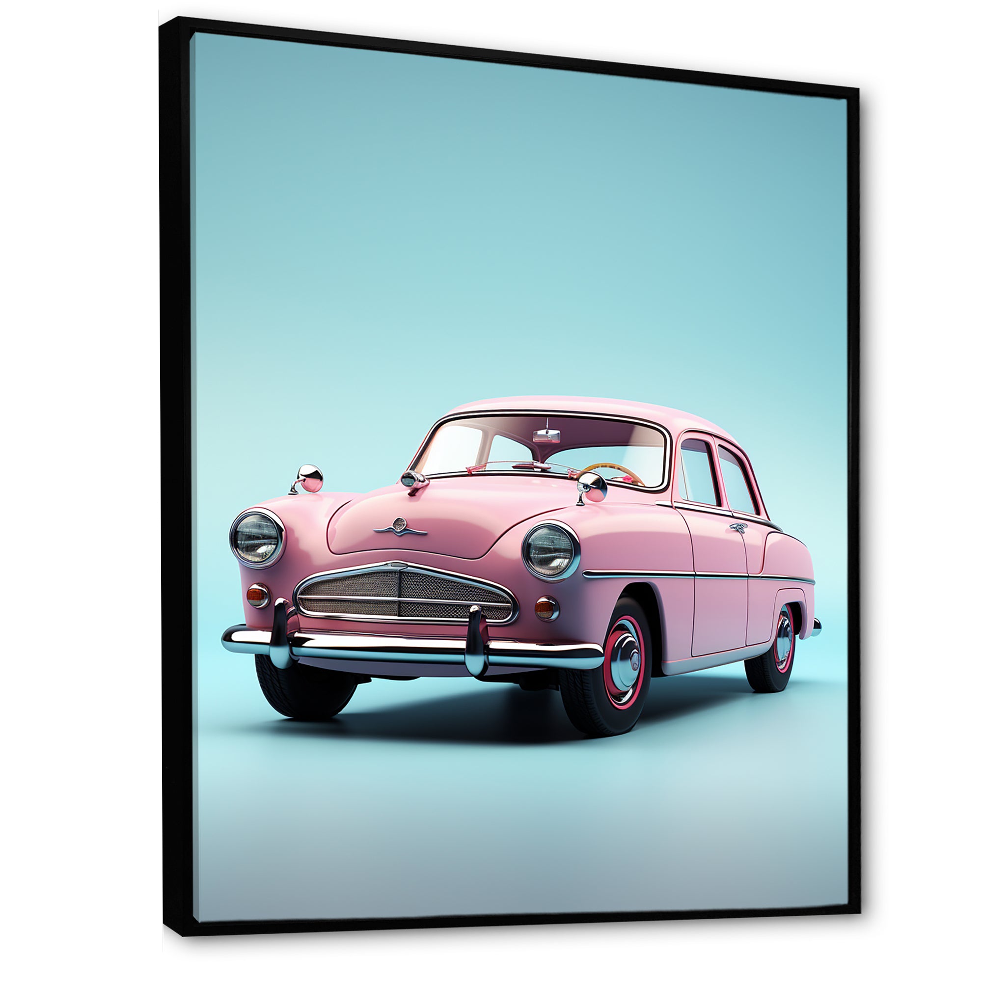 Poupart Pink And Blue 1950s Car - Car Vintage Canvas Wall Art