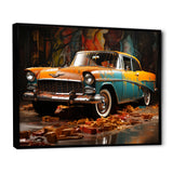 Green And Yellow Old American Car - Car Vintage Canvas Wall Art