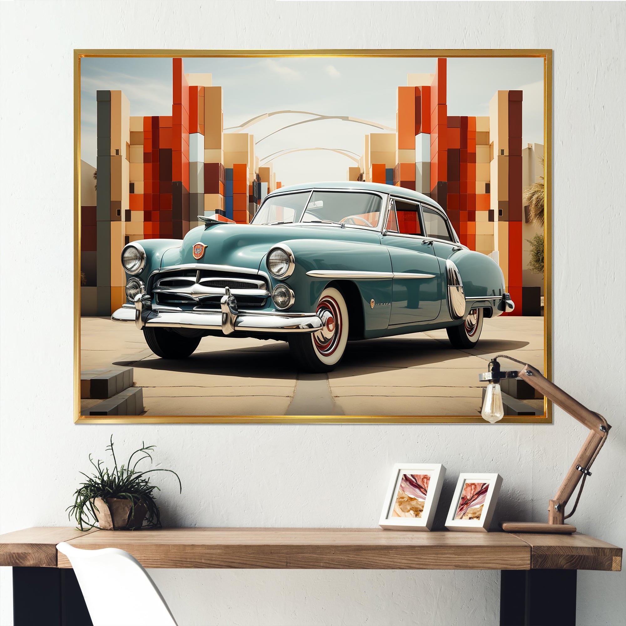Cubist 1950s Car Vintage Evolution - Car Vintage Canvas Wall Art
