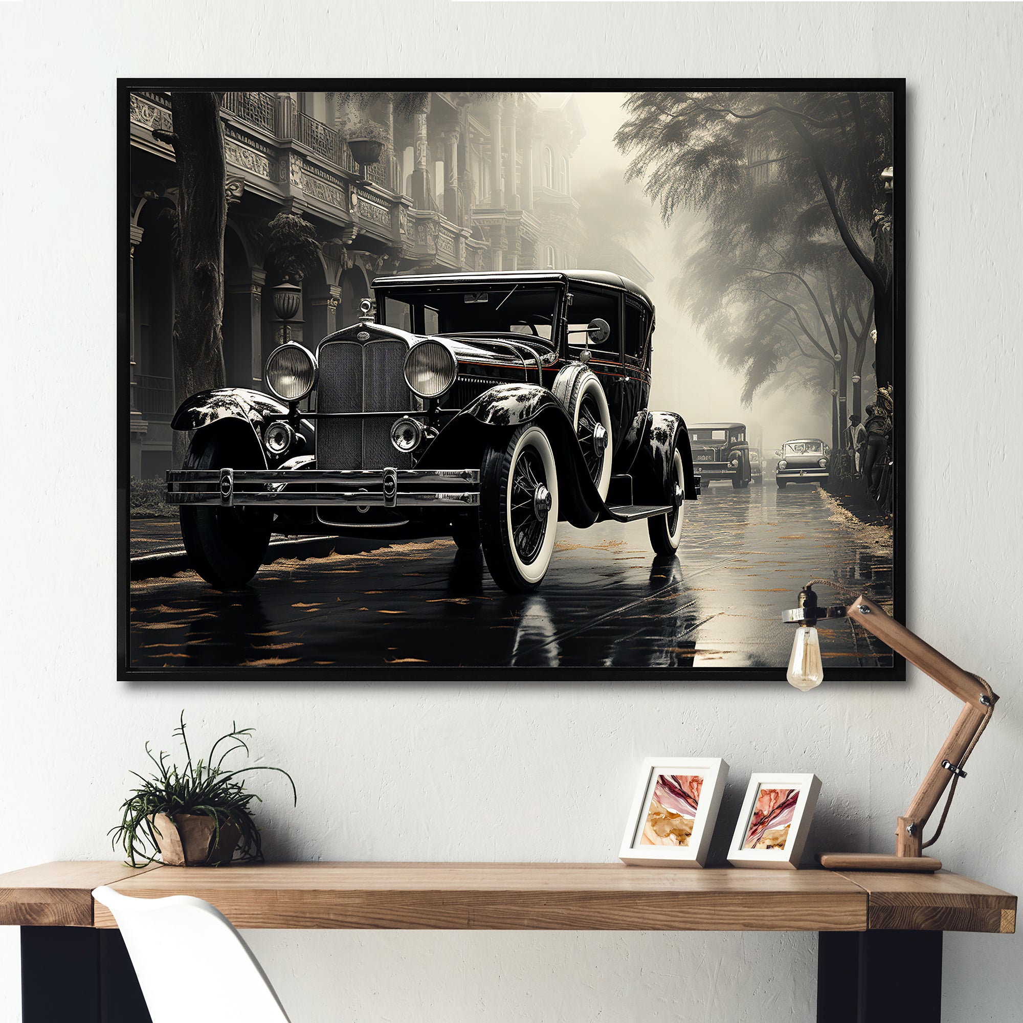 1950s Car Monochrome Vintage - Car Vintage Canvas Wall Art