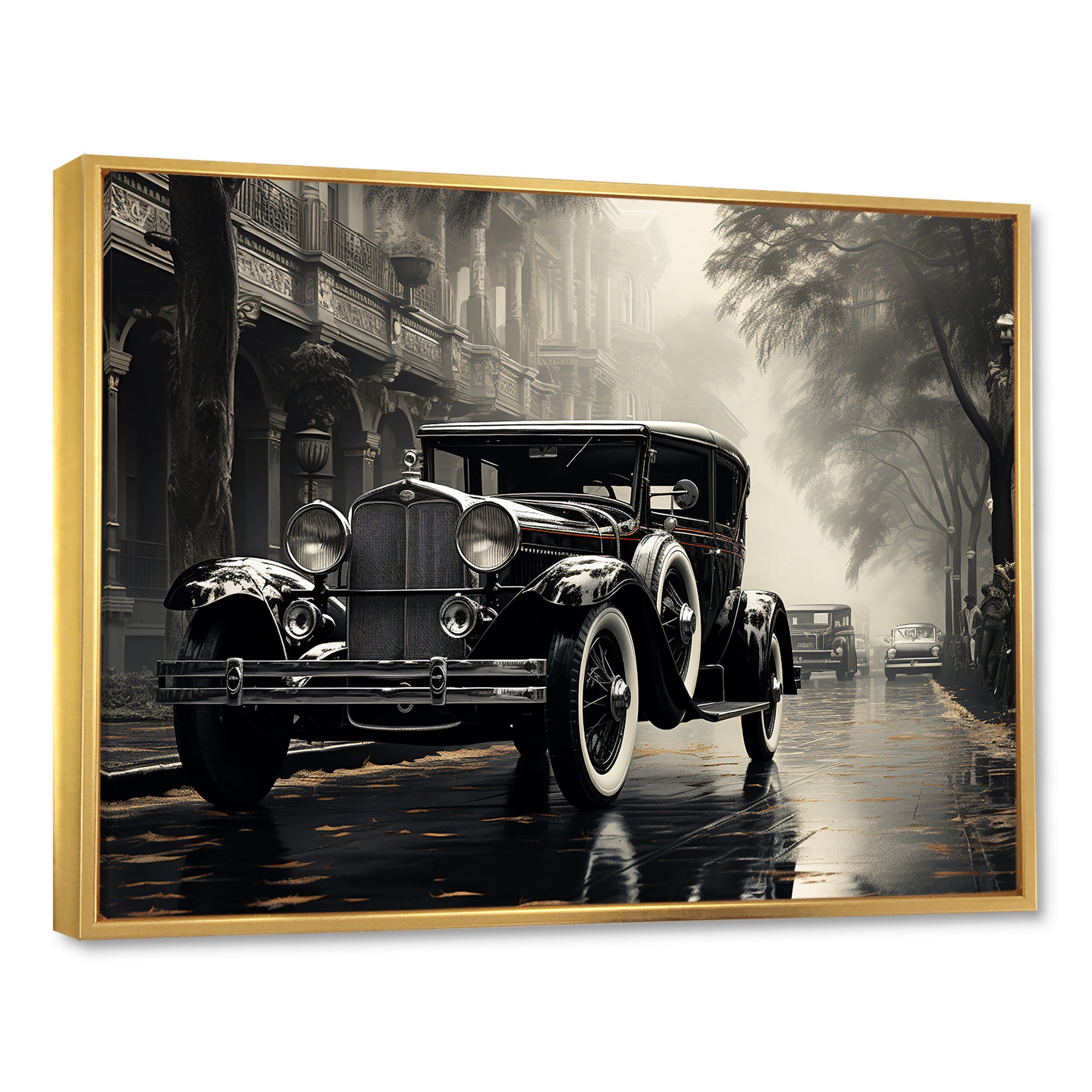 1950s Car Monochrome Vintage - Car Vintage Canvas Wall Art