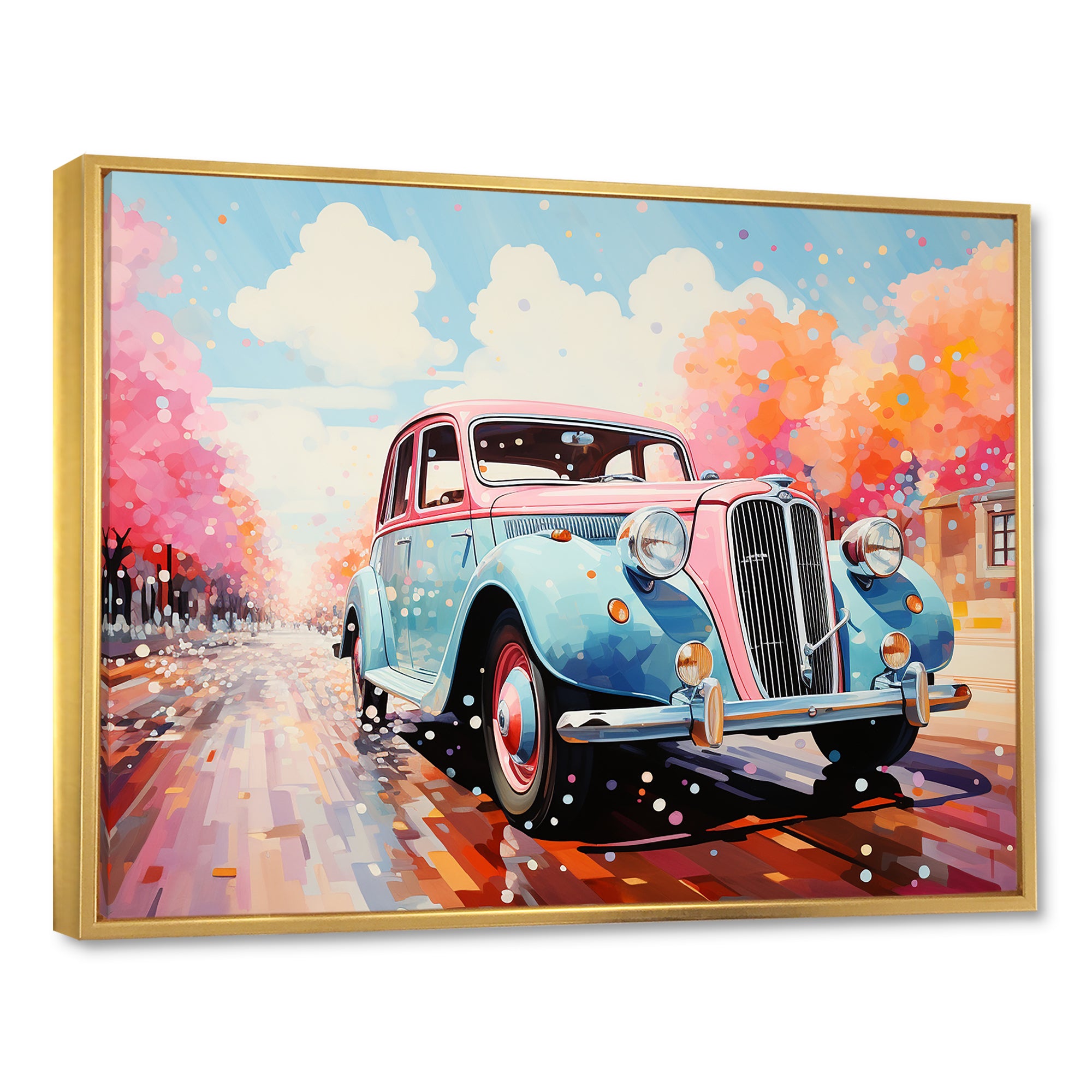 Pastel Vintage Pink Car Adventure - Car Vintage Canvas Wall Art