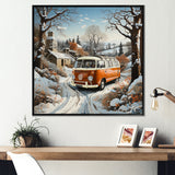 Hippie Van Charm In Winter - Car/Van Canvas Wall Art