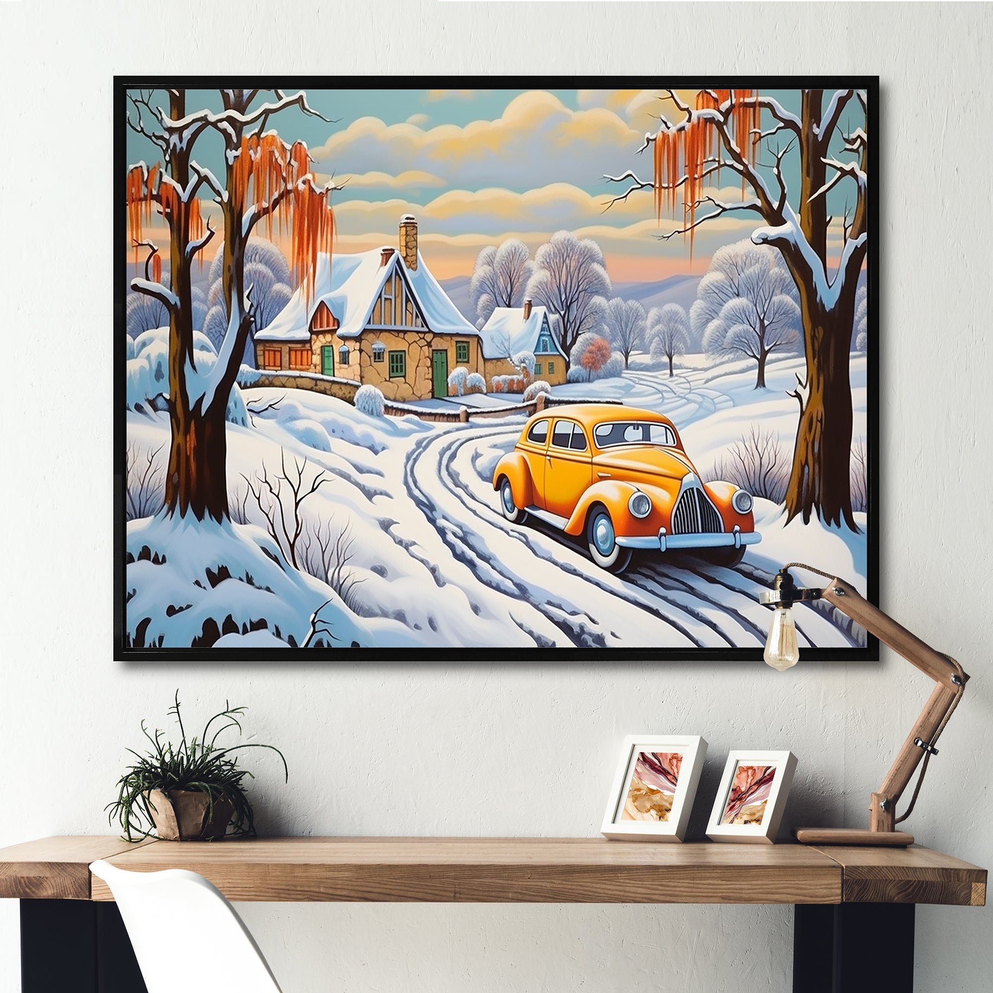 Car Charm In Winter - Car/Van Canvas Wall Art