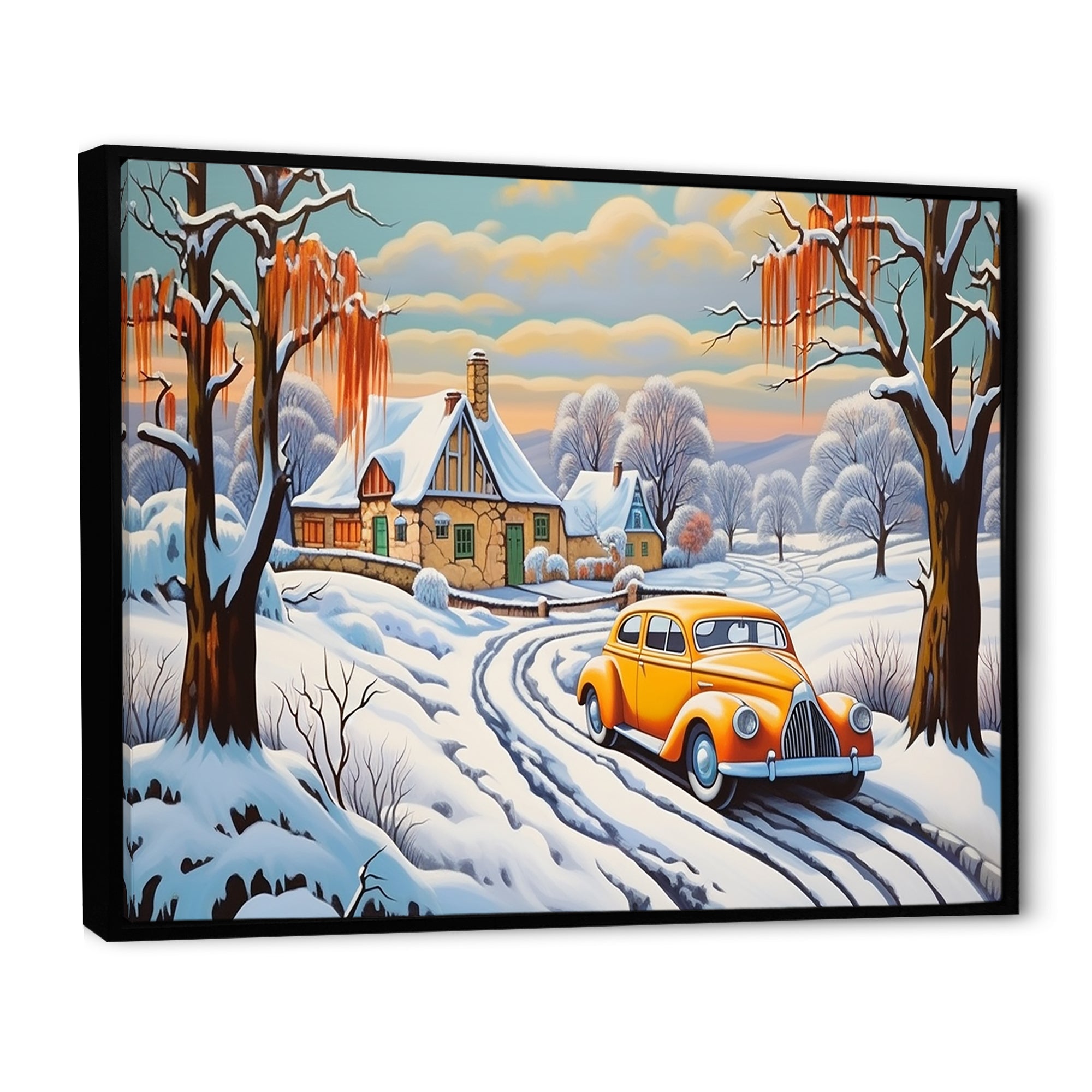 Car Charm In Winter - Car/Van Canvas Wall Art