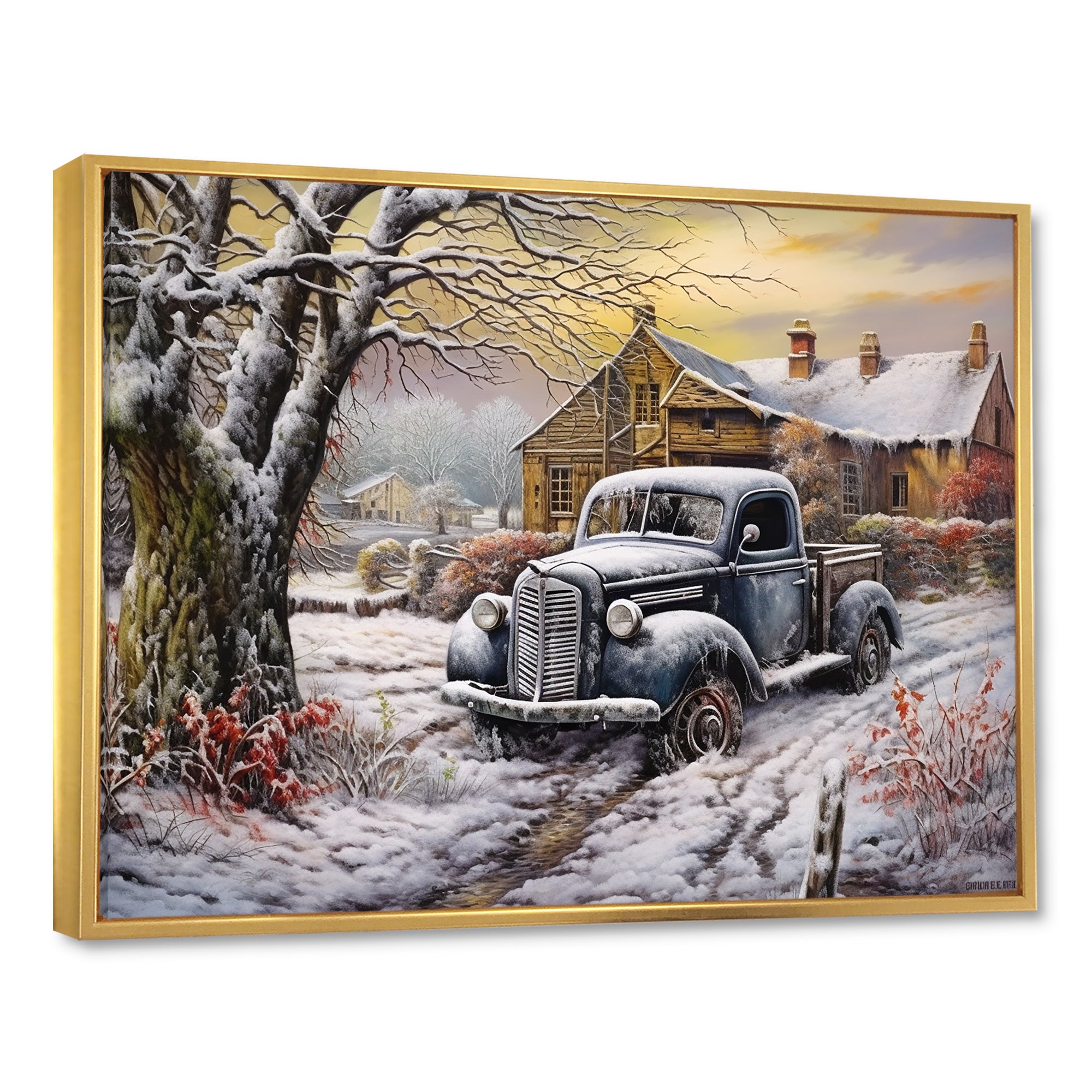Pickup Charm In Winter - Car/Van Canvas Wall Art