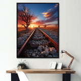 Railway Track In Sunset Landscape - Train Canvas Wall Art