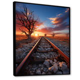 Railway Track In Sunset Landscape - Train Canvas Wall Art
