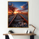 Railway Track In Sunset Landscape - Train Canvas Wall Art
