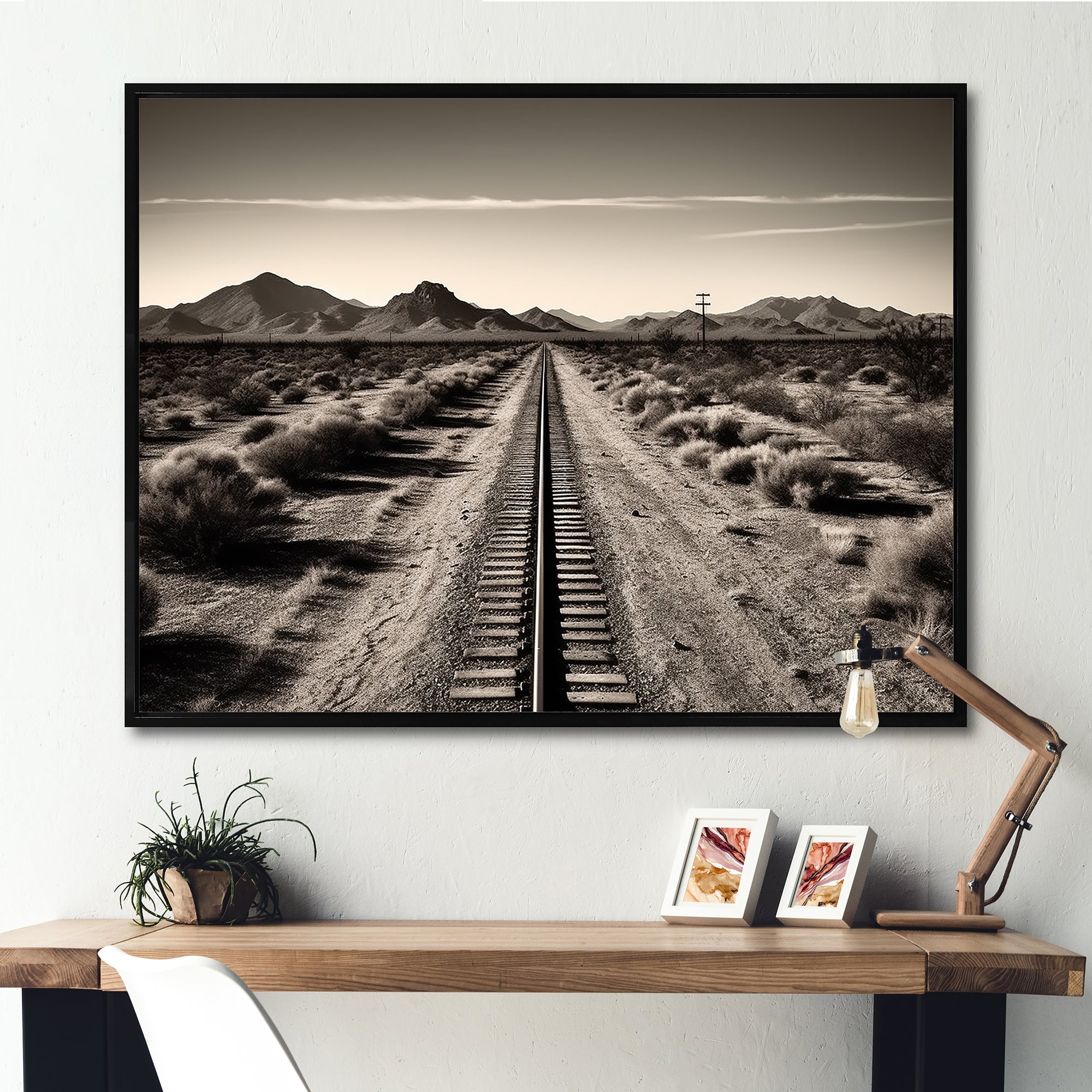 Rail Track In Monochrome Canyon - Train Canvas Wall Art