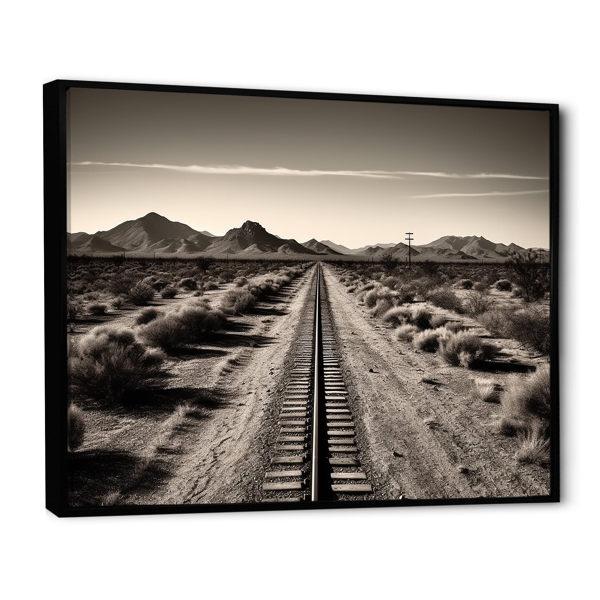 Rail Track In Monochrome Canyon - Train Canvas Wall Art