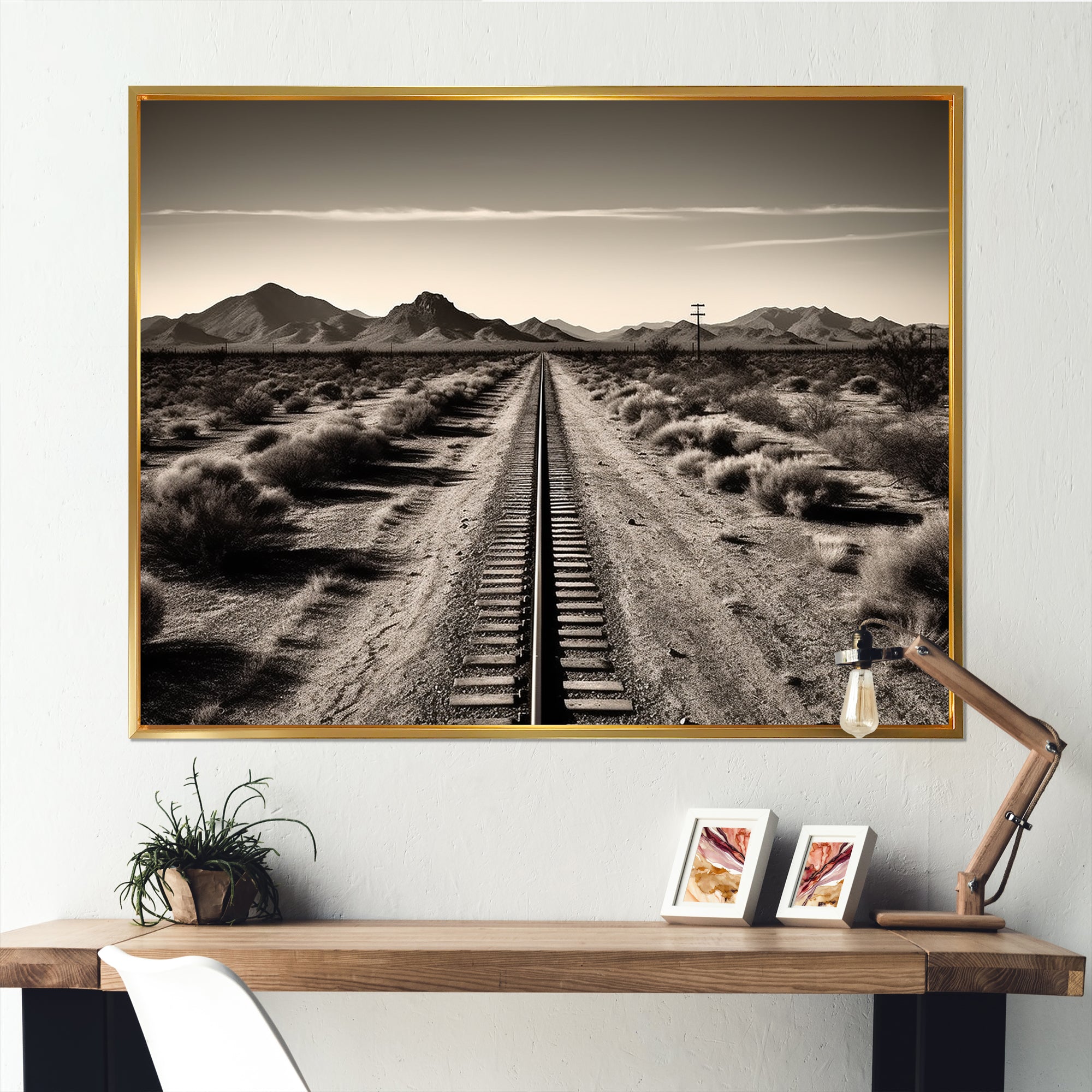 Rail Track In Monochrome Canyon - Train Canvas Wall Art