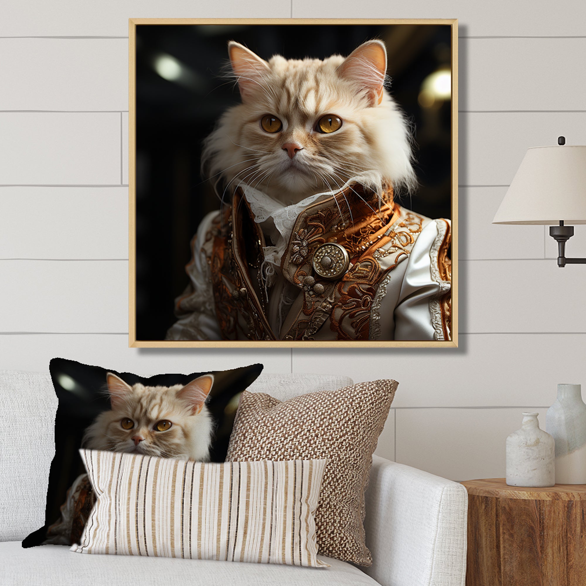 Elegance Cat Dressed In Suit - Beige Cat Wall Art