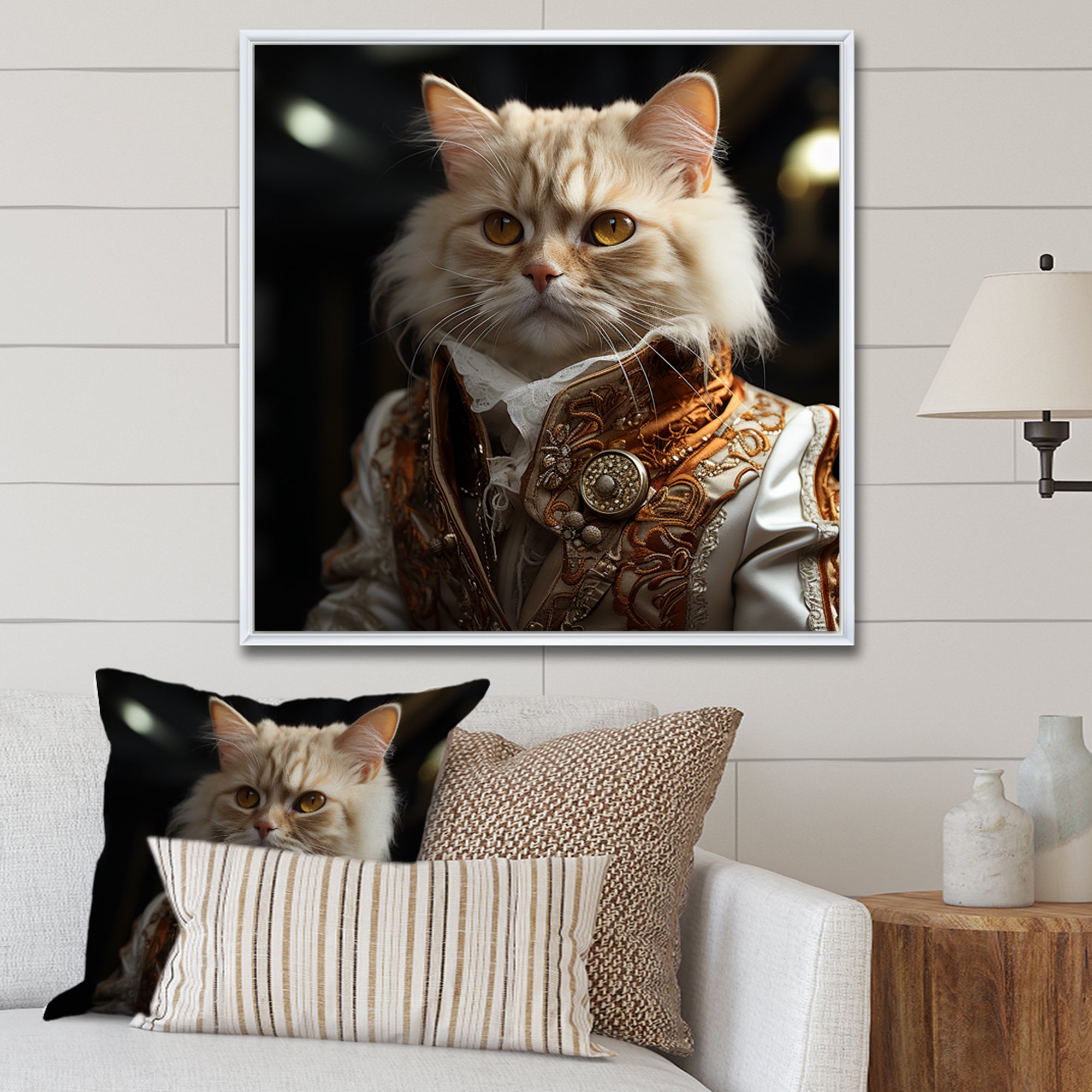 Elegance Cat Dressed In Suit - Beige Cat Wall Art