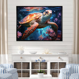 Oceanic Turtle Elegance - Coral Turtle Wall Art