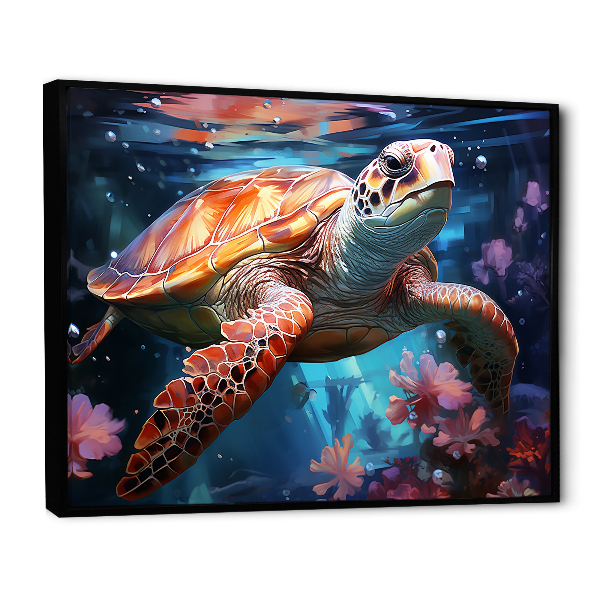 Oceanic Turtle Elegance - Coral Turtle Wall Art