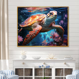 Oceanic Turtle Elegance - Coral Turtle Wall Art