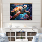 Oceanic Turtle Elegance - Coral Turtle Wall Art