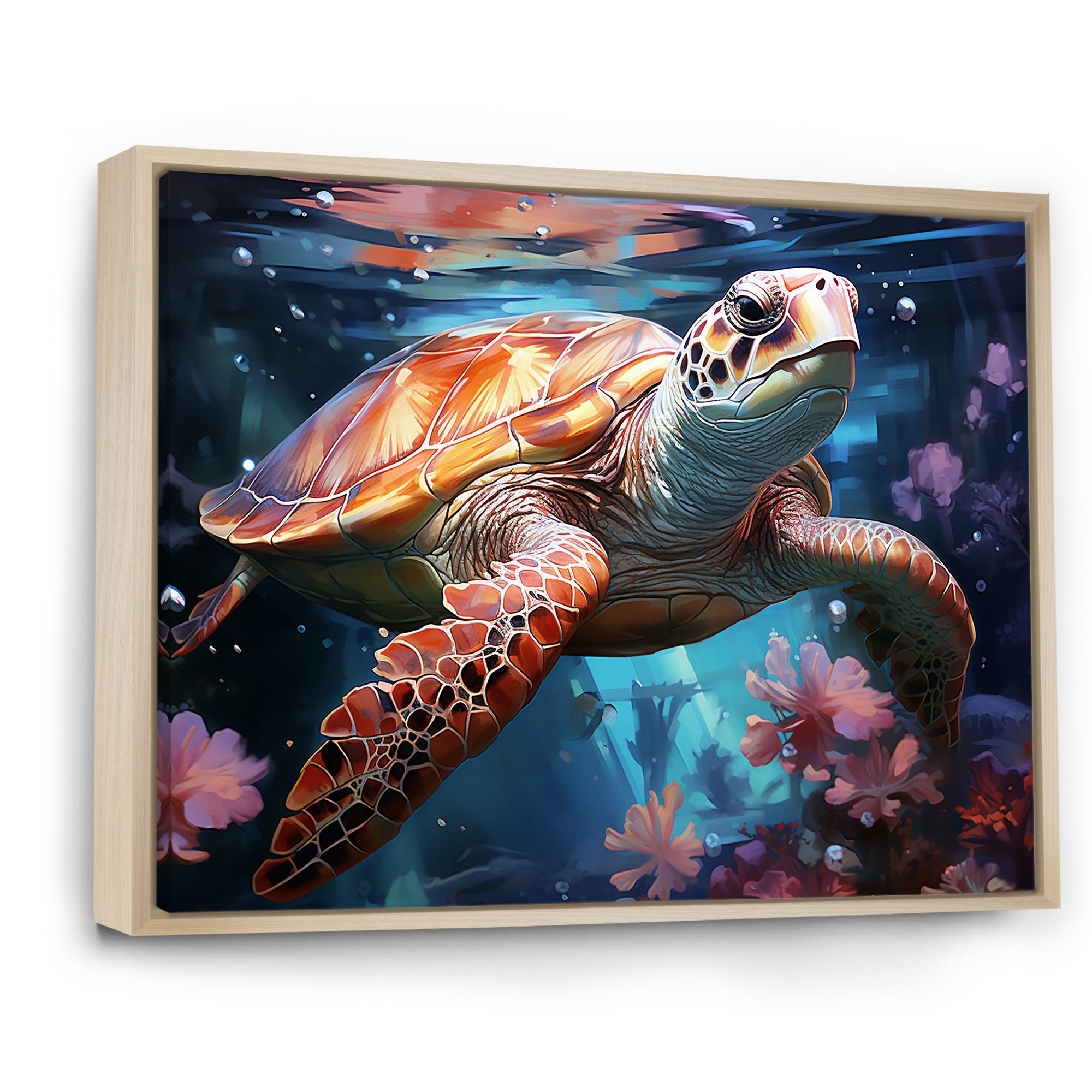 Oceanic Turtle Elegance - Coral Turtle Wall Art