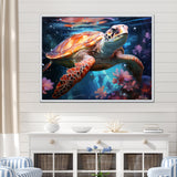 Oceanic Turtle Elegance - Coral Turtle Wall Art
