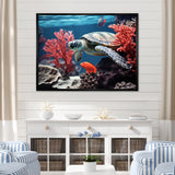 Monochrome Coral And Grey Turtle Paddle - Turtle Canvas Wall Art