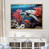 Monochrome Coral And Grey Turtle Paddle - Turtle Canvas Wall Art