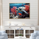 Monochrome Coral And Grey Turtle Paddle - Turtle Canvas Wall Art