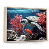 Monochrome Coral And Grey Turtle Paddle - Turtle Canvas Wall Art