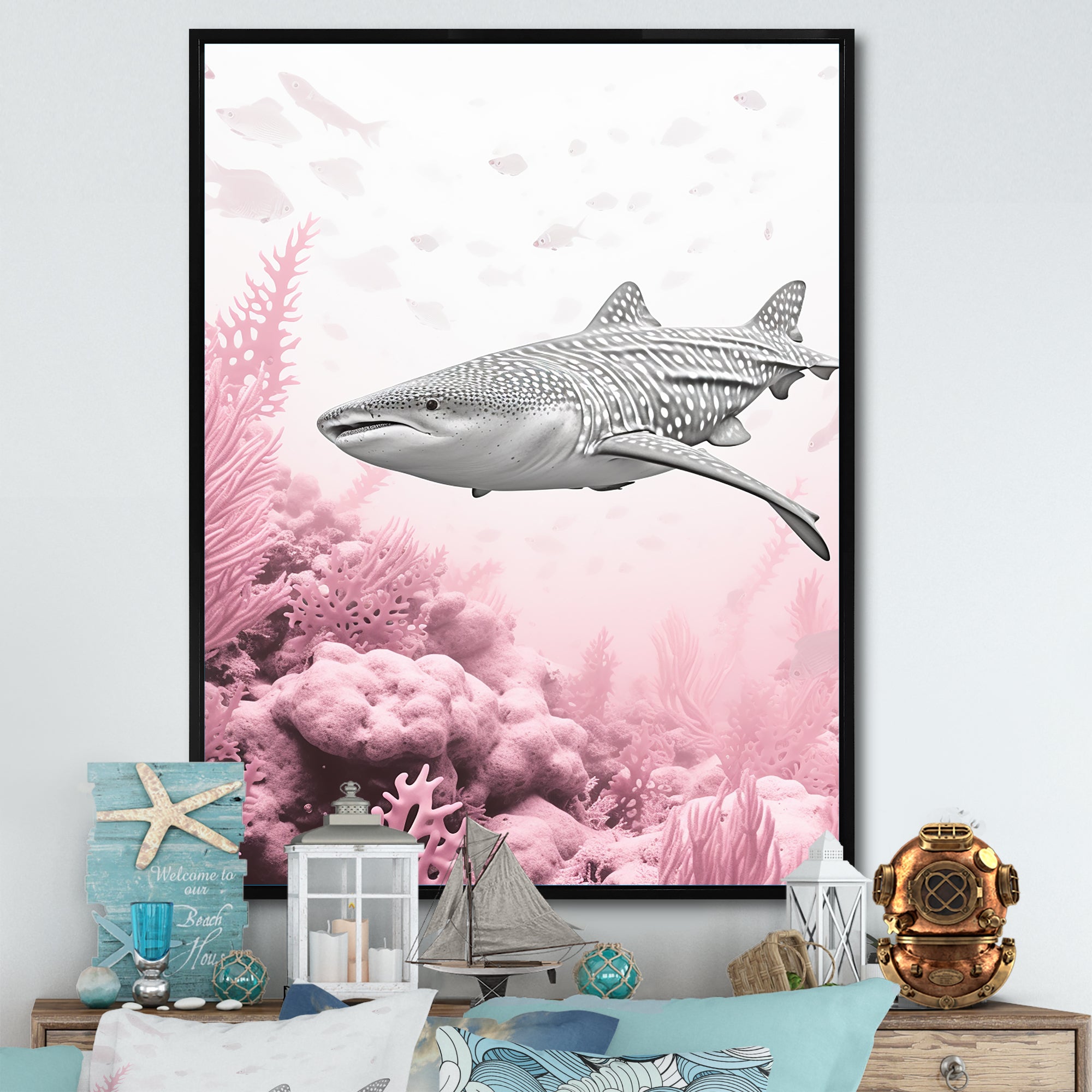 Pink And Grey Shark Dance - Shark Wall Decor