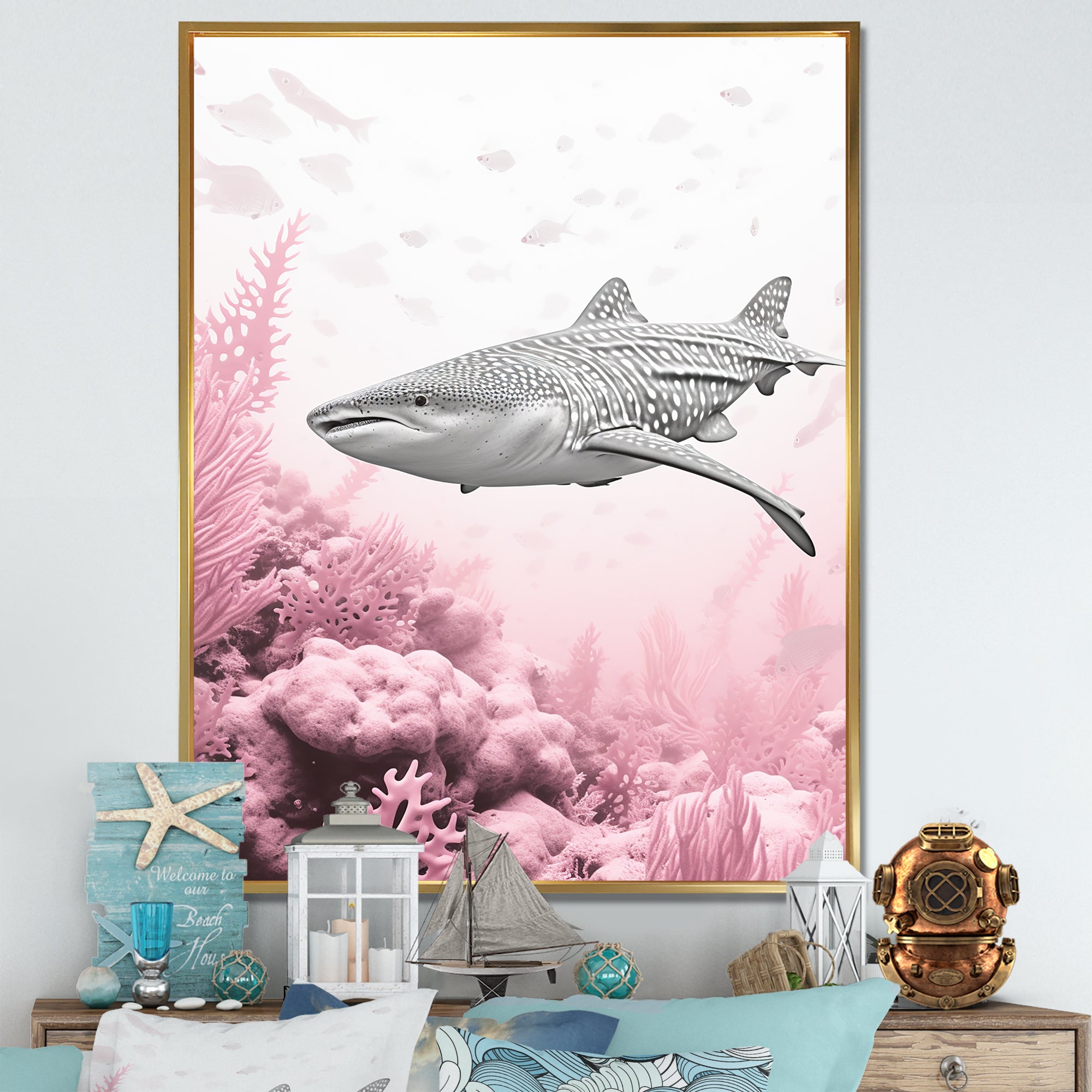 Pink And Grey Shark Dance - Shark Wall Decor