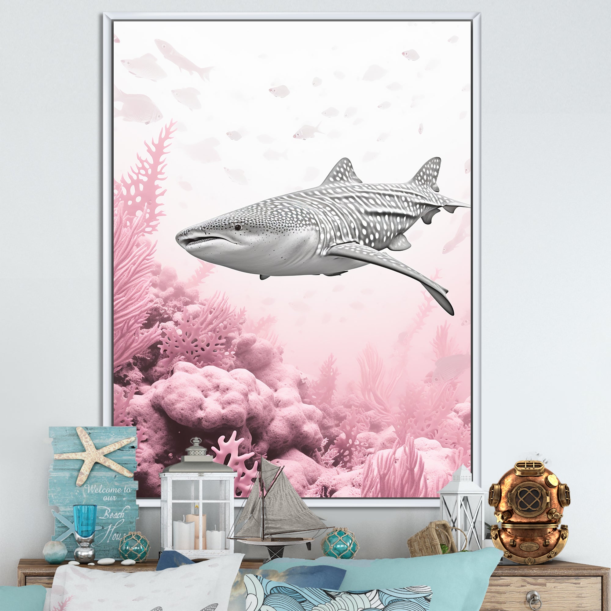 Pink And Grey Shark Dance - Shark Wall Decor