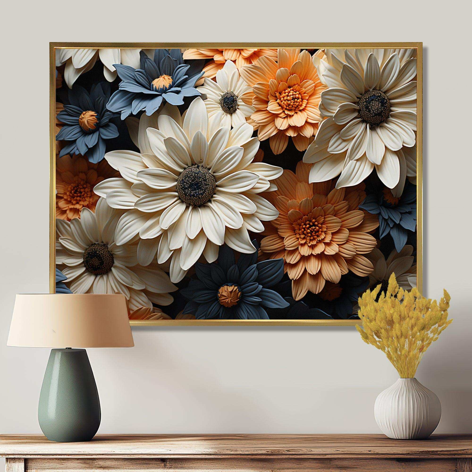 White And Orange Daisy Florescence Radiance - Floral Canvas Wall Art