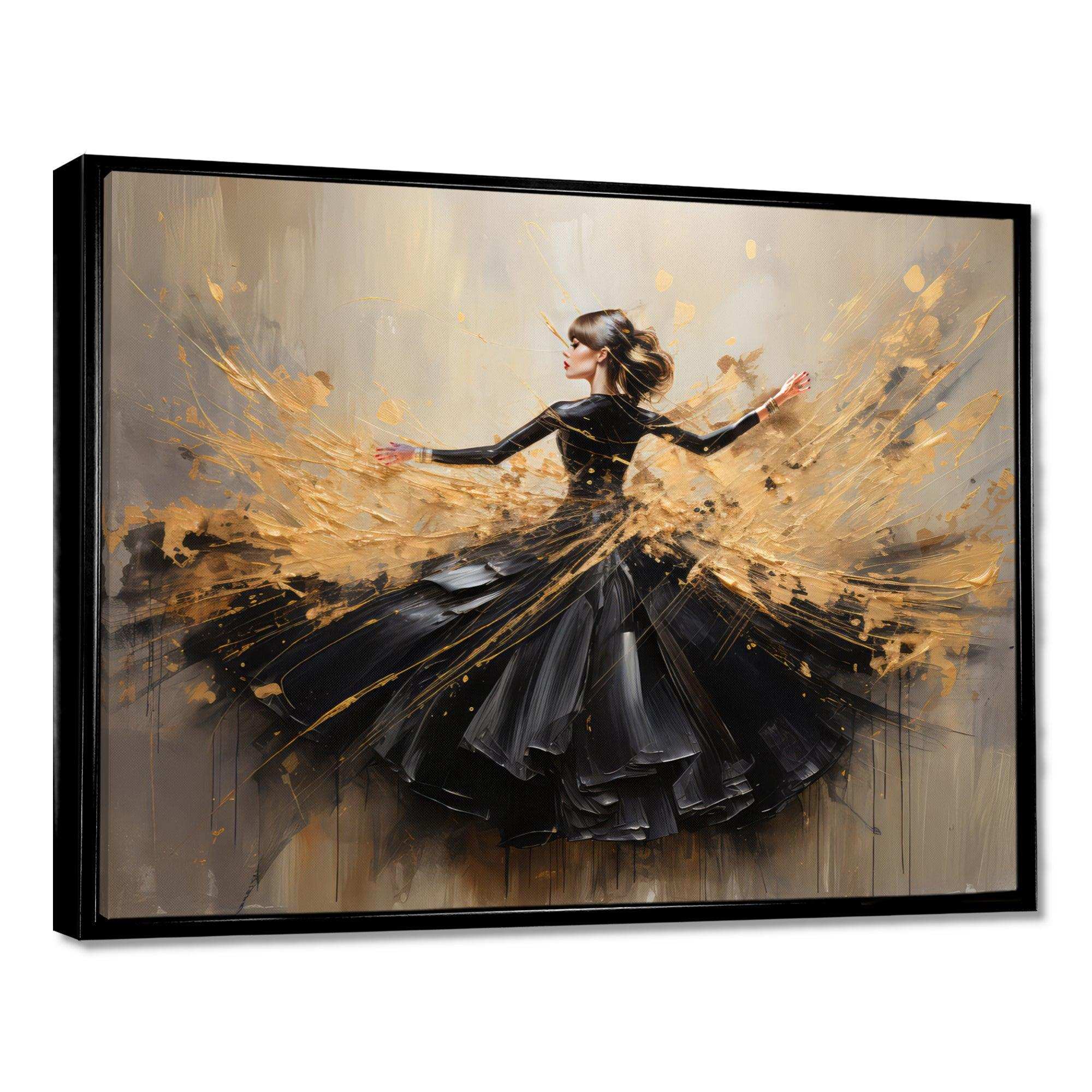 Gold And Black Dance Splash II - Fashion Canvas Wall Art