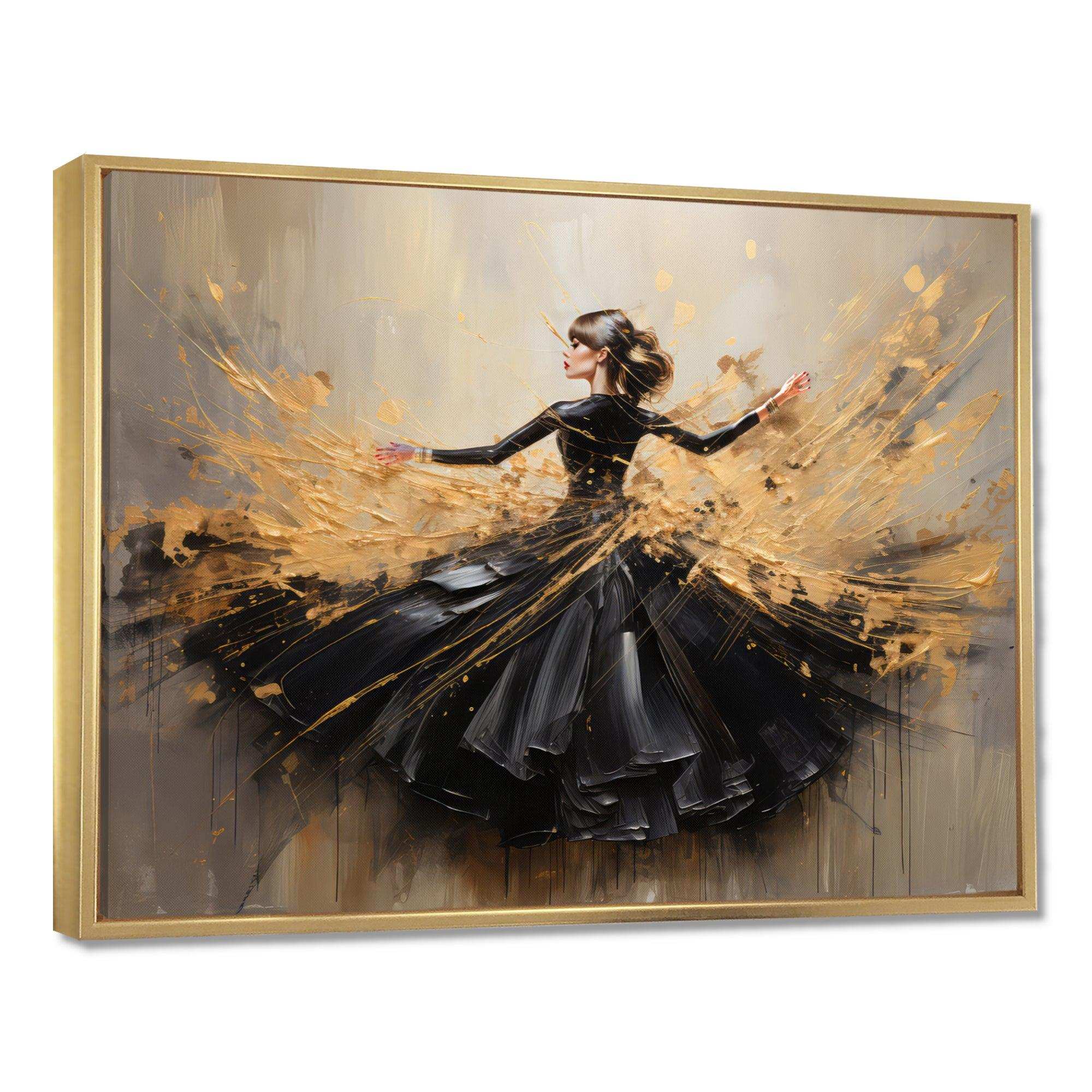 Gold And Black Dance Splash II - Fashion Canvas Wall Art