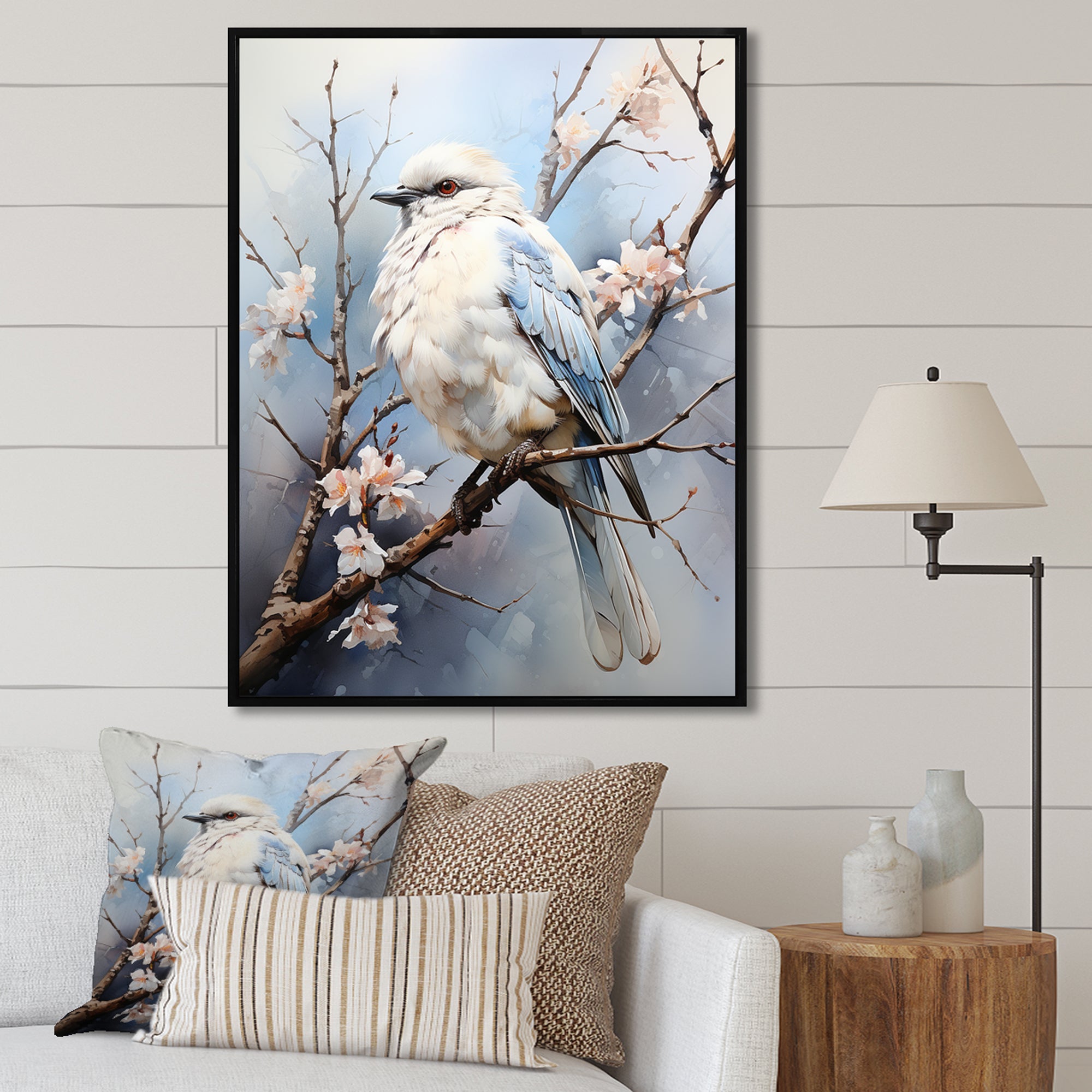Peaceful Winged Beauty - Bird Floral Living Room Wall Art