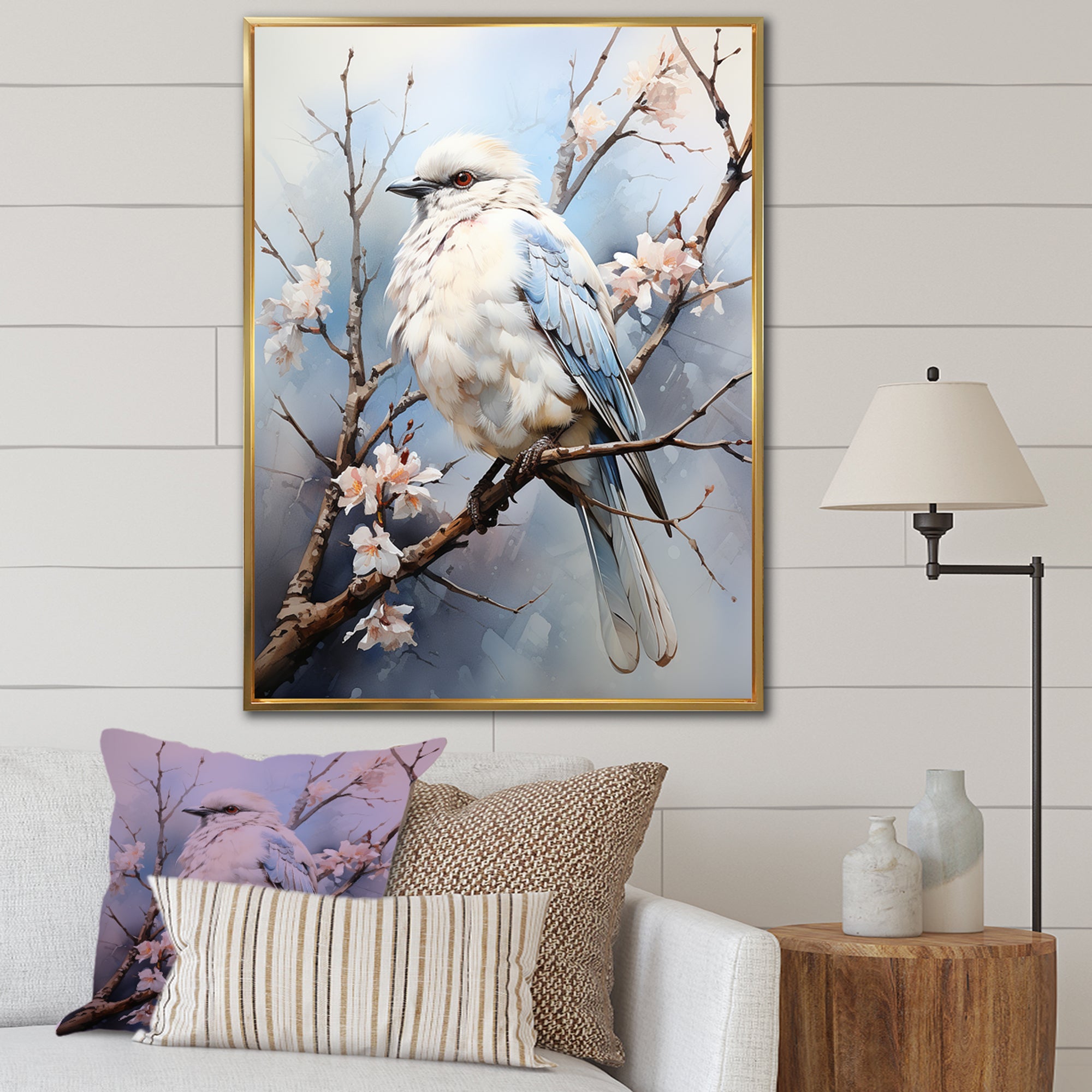 Peaceful Winged Beauty - Bird Floral Living Room Wall Art