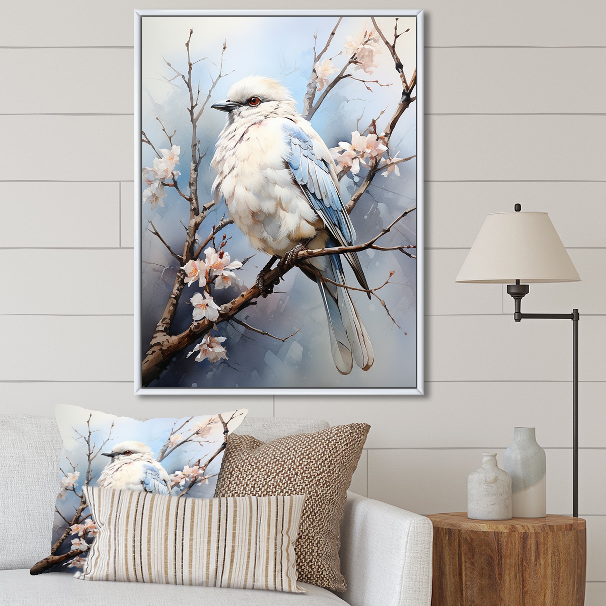 Peaceful Winged Beauty - Bird Floral Living Room Wall Art