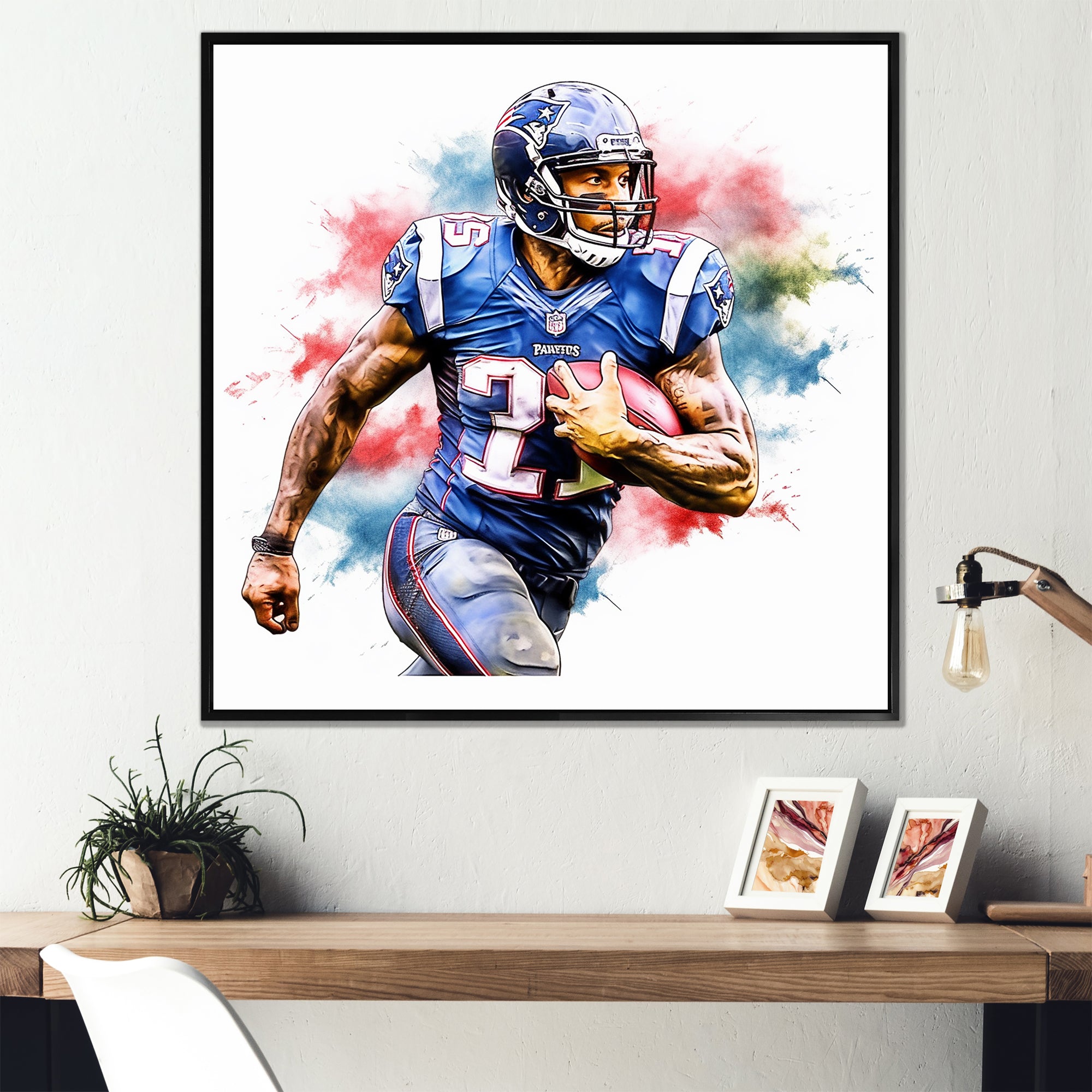Watercolor Football Player In Action - Football Canvas Wall Art