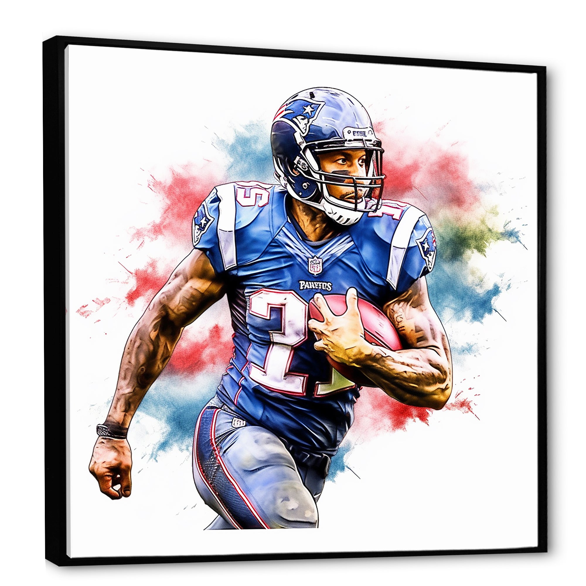 Watercolor Football Player In Action - Football Canvas Wall Art