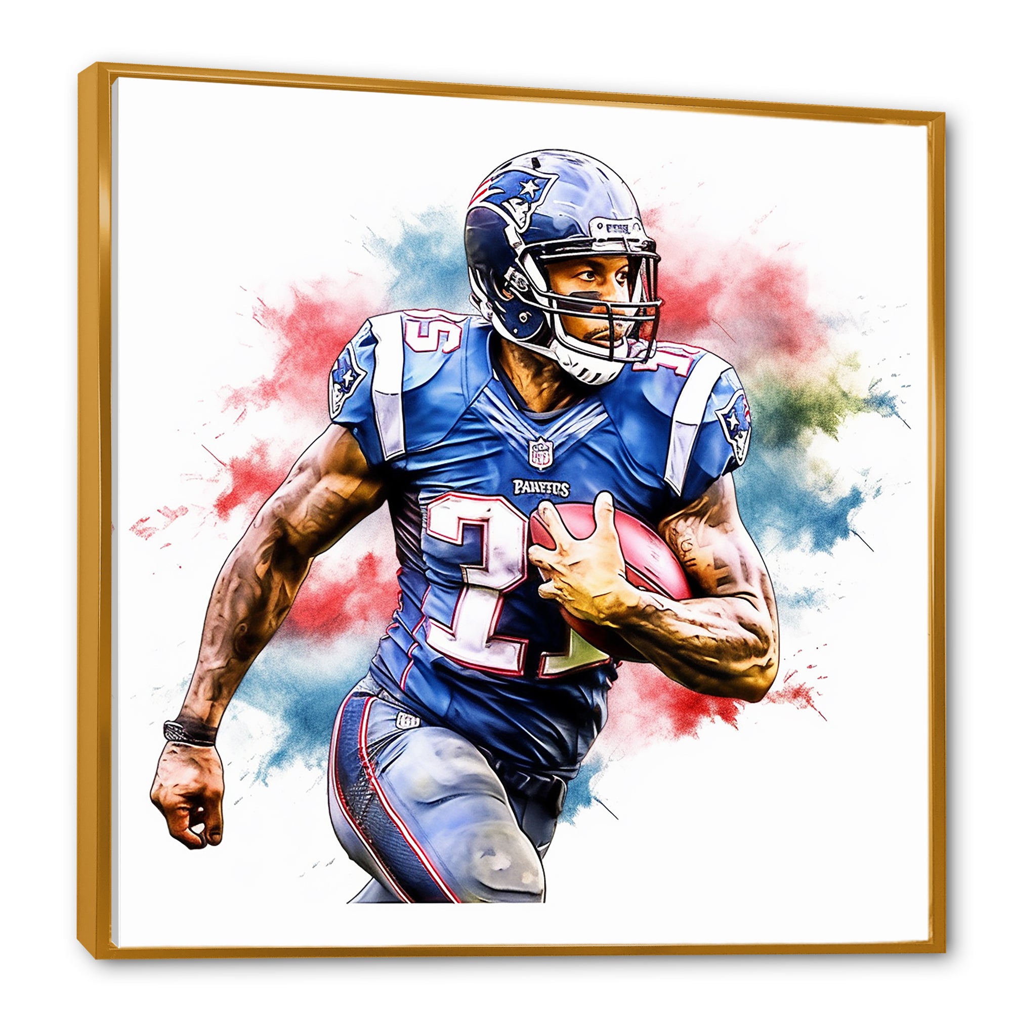 Watercolor Football Player In Action - Football Canvas Wall Art