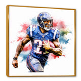 Watercolor Football Player In Action - Football Canvas Wall Art