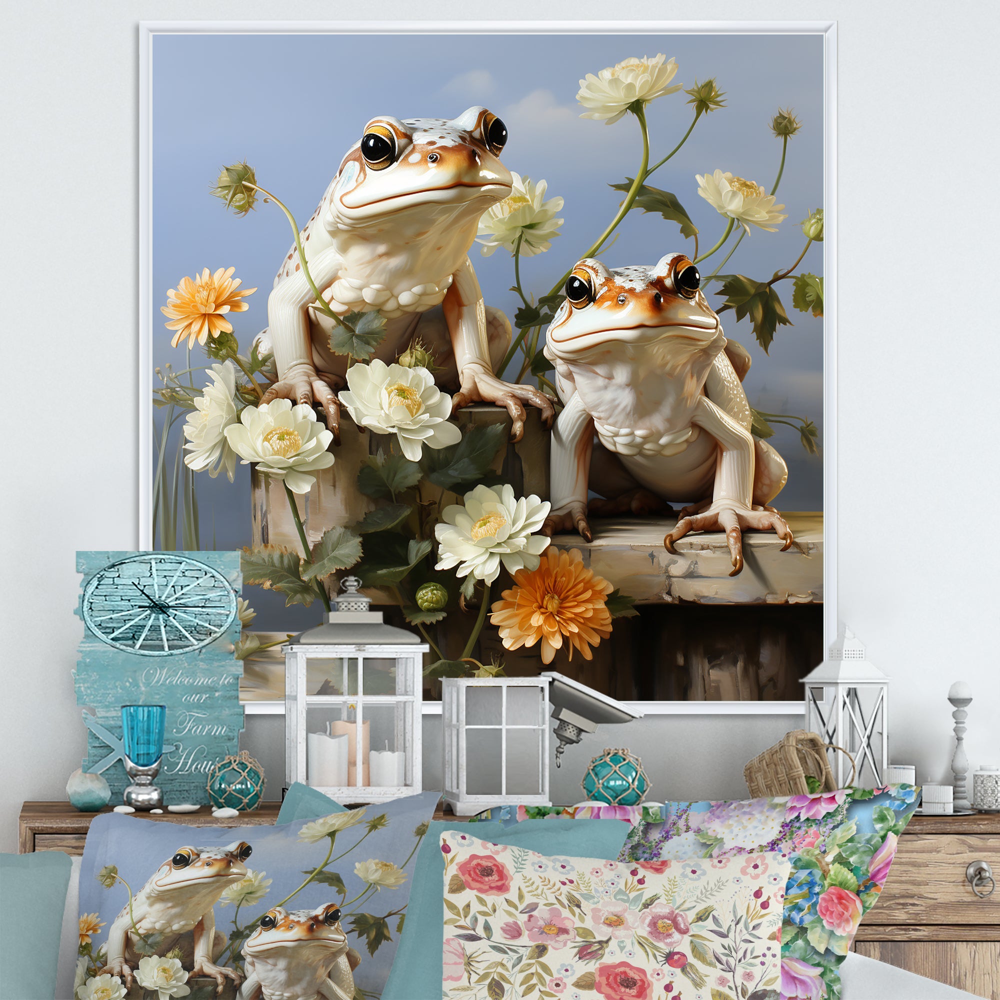 Contemporary Frog Serenity - Green Frog Wall Art