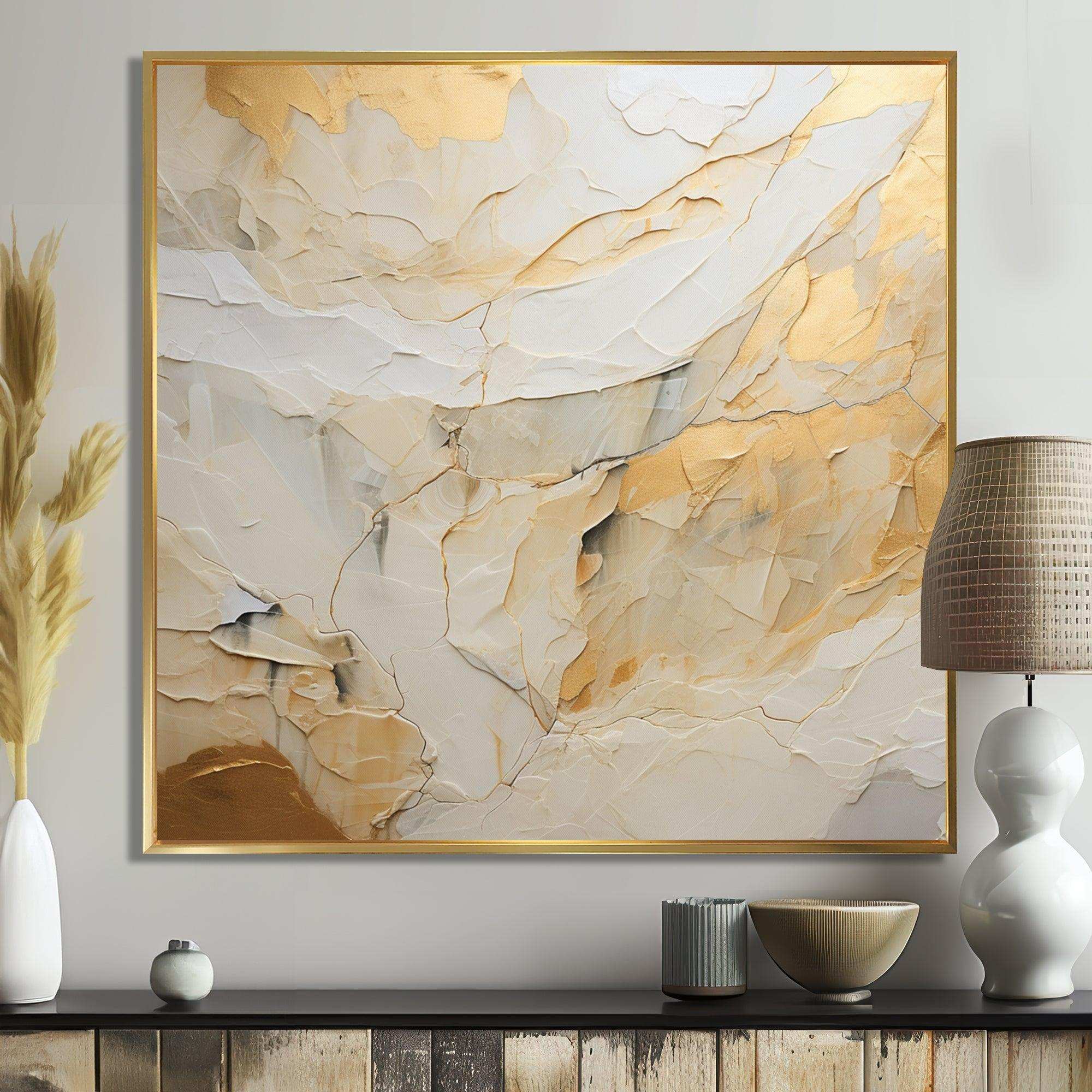 Beige And Gold Glacier Stone Simplicity II - Abstract Canvas Wall Art