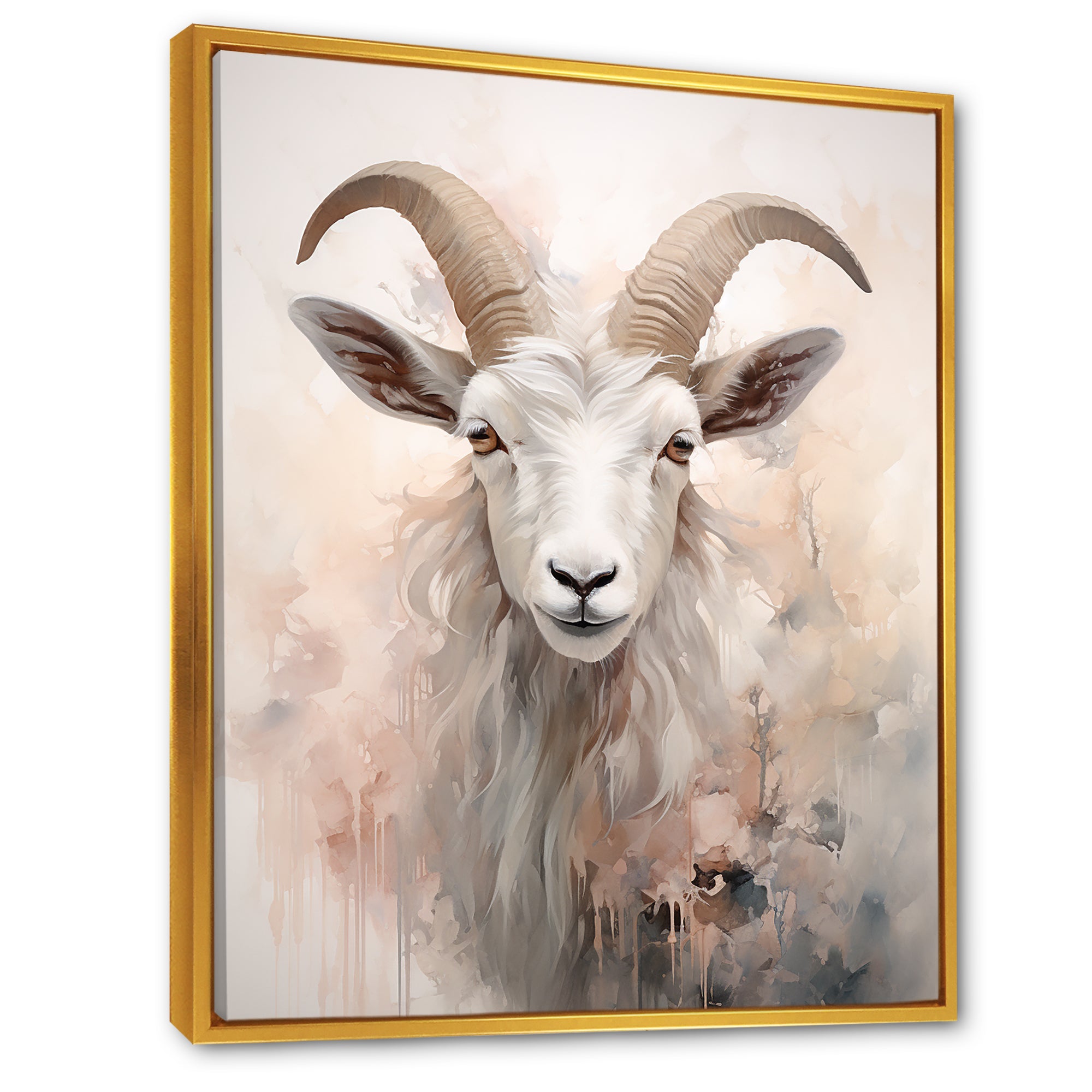Cute Floral Beige Goat - Goat Canvas Wall Art