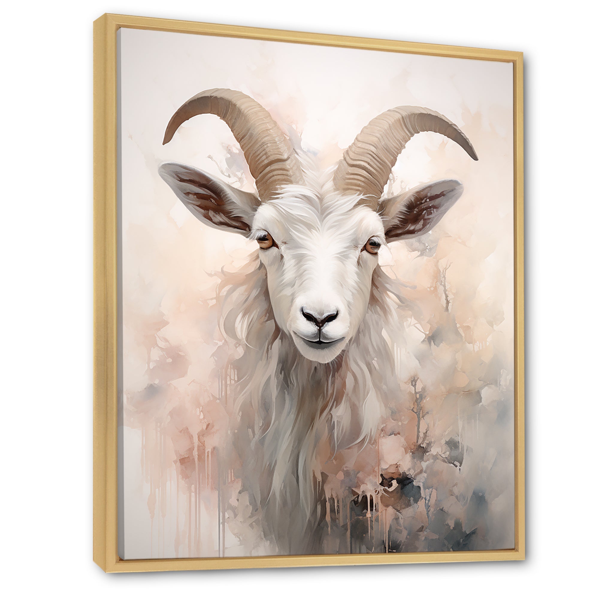 Cute Floral Beige Goat - Goat Canvas Wall Art