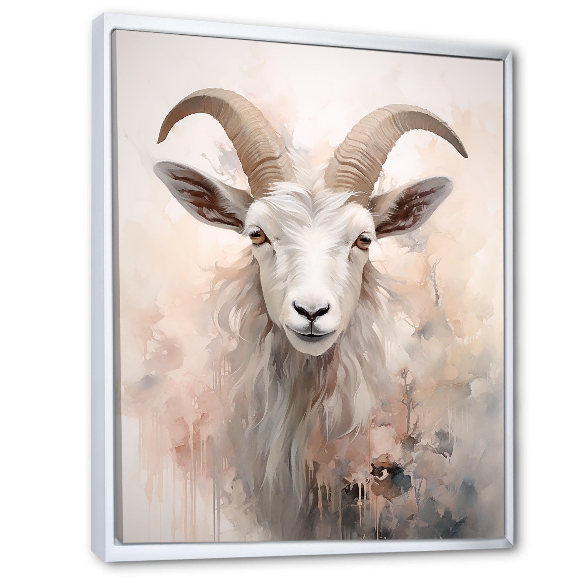 Cute Floral Beige Goat - Goat Canvas Wall Art