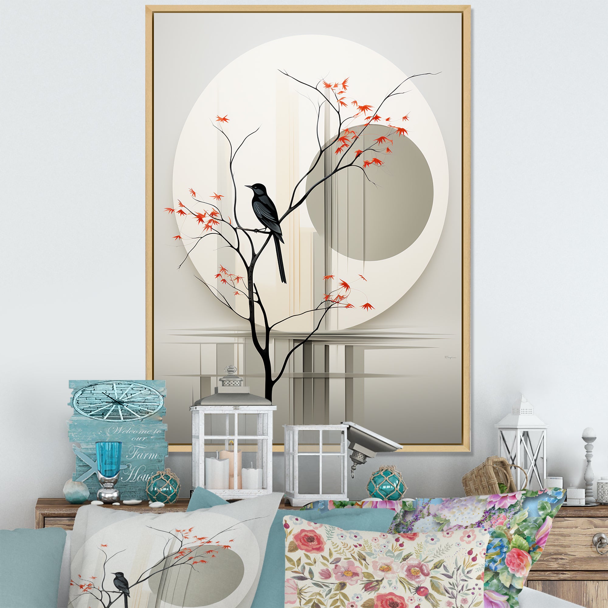 Grey Japanese Bird Ink Portrait - Gray Bird Wall Art