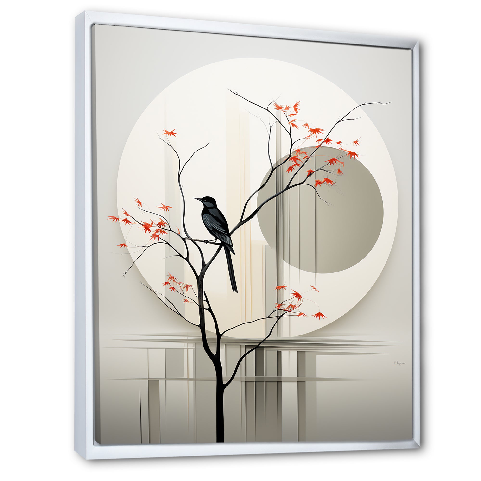 Grey Japanese Bird Ink Portrait - Gray Bird Wall Art