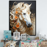 Floral Golden Feminine Horse - Beige Horse Wall Art